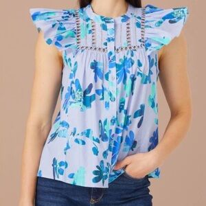 Alivia NWT JoMarie Top Smock Blouse in Floral Cornflower Blue Size L Retail $160